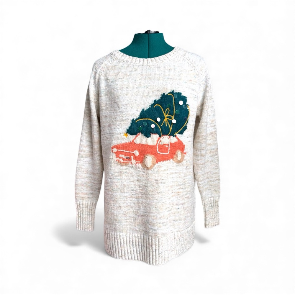 Kohl's Festive Sweater with Red Car and Green Tree
